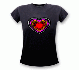 Herz Equalizer LED T-Shirt schwarz I Herzshirt leuchtet Damen & Kinder I Shirt mit leuchtenden Herzmotiv