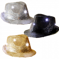 Pailletten LED-Hut Leuchtender Hut Trilby schwarz silber gold Partyhut