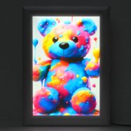 Bunter Teddy LED-Leuchtrahmen DIN A4 Aluminium I Kuscheltier Poster Hintergrundbeleuchtung I LED-Bilder-Leuchtkasten I Leuchtkasten mit ultraflachem Design & Klapprahmentechnik