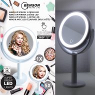 Dimmbarer LED Schminkspiegel Weiß 13 cm ⌀ I Mobiler Kosmetikspiegel mit 5-fach Vergrößerung I Doppelseitiger Leuchtspiegel mit Touch