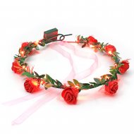 Leuchtender Rosen Haarkranz mit Schleife LED Blumenkranz