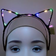 Glitzer Katzenohren LED-Haarreif Mädchen & Damen I Leuchtende und blinkende Katzenohren Haarreifen für Kindergeburtstag & Festival Outfits