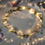 White green light-up hair wreath with LEDs
