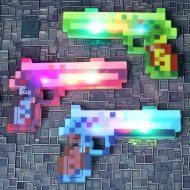 Pixel-Pistole mit Schuss-Geräuschen in 3 Farben I LED Pixel Gaming-Gun mit Sound I Gamer-Gadget Pistole