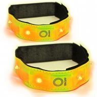 2 Stück Outdoor Sicherheits LED-Armband I  Safety Reflector I Dauerleuchten & Blinklicht I Reflektorband 4 rote LEDs mit Klettverschluß