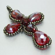Red crystal cross with pearl border