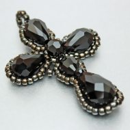 Black crystal cross with pearl border