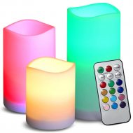 Multicolor LED-Kerzen Set mit Fernbedienung & Timerfunktion I  3 Echtwachs Leuchtkerzen mit 12 Leuchtfarben & Farbwechsel-Funktionen I Festliche Dekoration