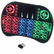 Drahtlose Mini USB Tastatur mit Touchpad & LED Hintergrundbeleuchtung I Gadget zur Steuerung für Smart TV Computer & Spielkonsole