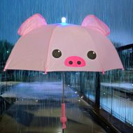 Leuchtender Schweinchen-Regenschirm mit Sound ⌀ 71 cm I Kinder-Regenschirm mit Lichteffekt