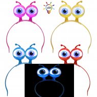 LED Haarreifen Glubsch Augen mit 3 Leuchtmodi I Leuchtende und blinkende  Augen Haareifengrün blau pink & gelb Leucht Haar Reif Reifen Blink