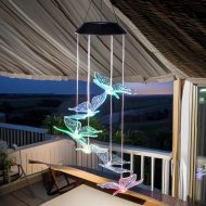 Solar LED-Schmetterlinge Windspiel 60 cm Balkon & Garten Deko I Leuchtende Farbwechsel Solar-Hängeleuchte mit 6 Schmetterlingen