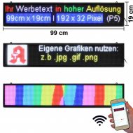 LED-Laufschrift 99x19 cm RGB WiFi Innen P5 6144 Pixel Auflösung I Programmierbar per App (Android & Iphone) oder Windows-Software I id 202302