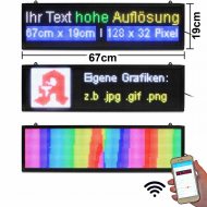LED-Laufschrift 67x19 cm RGB WiFi Innen P5 4096 Pixel I Hohe Auflösung programmierbar per App (Android & Iphone) & Windows-Software I  id 202207