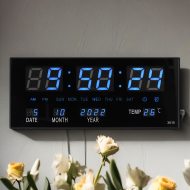 LED-Wanduhr Blau 36x15cm Segment LED-Anzeige I Zeit Datum Temperatur Alarmfunktion I Digitale Küchenuhr Büro-Digitaluhr I Leuchtende Wanduhr