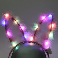 Hasenohren Haarreif rosa mit multicolor LEDs Erwachsene & Kinder I Leuchtende & blinkender Hasenohren Federn I Kopfschmuck mit Lichterkette