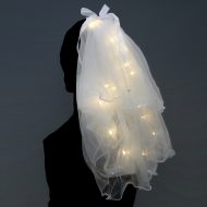 Leuchtender Schleier mit Perlen & Schleife weiße LEDs I LED Perlen-Hochzeitsschleier weiß leuchtend I JGA Brautschleier mit Dekoperlen I Brautschleier I Kostüme