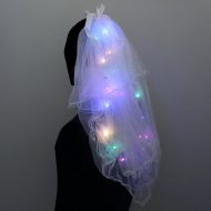 Leuchtender Schleier mit Perlen & Schleife multicolor LEDs I JGA Brautschleier mit Dekoperlen I Brautschleier I Kostüme Blumenmädchen Hochzeit