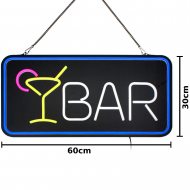 Bar sign neon optics in blue pink yellow and white