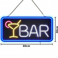 XXL Bar Neon LED-Schild 60x30cm Leuchtschild in Neonschild Optik I Cocktailbar Neonreklame Retro mit Kette Innenaustattung Gastronomie