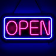 Open-Schild Neonoptik in blau pink