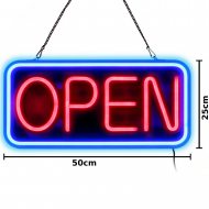 XXL OPEN Schild Neon Retro Look 50x25 cm Rot-Blau I Leuchtschild Neonschild zum Aufhängen I LED Schilder offen geöffnet