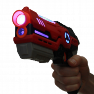 Kinderpistole Space Shooter Gun Rot mit 5 Sound-Effekten & Vibration I SciFi Kinder Spielzeugpistole Licht Schussgeräuschen & Vibrationen I Kostüm Effekt-Laserpistole