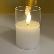 Edle LED-Echtwachskerzen im Glas I 7,5 x 5 cm   I 3D Flamme mit Timer I Automatisches Ausschalten