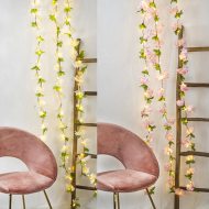 Große LED-Blumengirlande I Weiße oder rosa Blüten I Girlande-Lichterkette 60 LEDs I 3 Kirschblüten-Stränge je 2 Meter I Leuchtgirlande batteriebetrieben