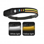 Rechargeable head lamp with wide white or yellow lighting with spot lighting