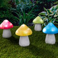 Wetterfester Solar LED Fliegenpilz in blau rot grün gelb I Leuchtpilz Gartendekoration I Pilz-Leuchte mit 4 farbwechselnden LEDs