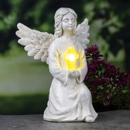 LED Solar Engel mit Leucht-Kreuz I Engelfigur mit leuchtendem Kreuz  I Engelsleuchte mit gelben Kreuz Gartenbeleuchtung Dekoration
