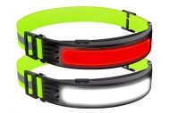 Battery headlamp with wide-area white or red LED lighting
