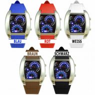Auffällige LED Armbanduhr I Tachometer Optik Silber Leuchtuhr I Digitale Herrenuhr Teenager Motorsport Fans