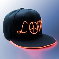Leuchtendes Love & Peace Festival Rave Basebass Mütze Snapback LED-Cap Leuchtmütze Handarbeit