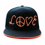 Leuchtendes Love & Peace Festival Rave Basebass Mütze Snapback LED-Cap Leuchtmütze Handarbeit