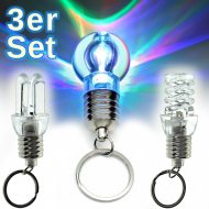 3er Set LED-Schlüsselanhänger Glühbirne & Energiesparlampe Farbwechsel I 3 Stück Schlüsselanhänger in Glühbirnenform I Rucksack Anhänger für Kinder I Gadget