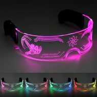 LED glasses with cyborg graphic elements