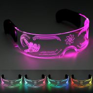 Cyberspace LED Brille 2.0 Navigation I 289 Leuchtvariationen I 17 Leuchtmodi in 7 Leuchtfarben beidseitig einstellbar I Kabellose Leuchtende Rave Visor Gamerbrille Geschenk