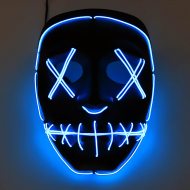 LED Kostüm Horror Neon Maske blau I Halloween Nacht Party I Leuchtmaske blau