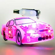 Leuchtender Rennwagen Blinky Anstecker Brosche Blinki Pin Button