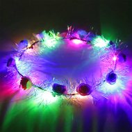 LED wreath of colored flowers with tinsel  Wreath of hair