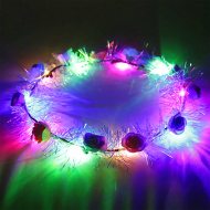 Leuchtender & blinkender Lametta-Blumenkranz  I Stirnband Haarkranz I JGA Abschiede LED-Kranz Haarschmuck Kinder Mädchen