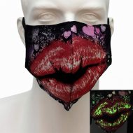 Glow in the Dark Stoffmaske Kuss Kussmund-Maske UV Schwarzlicht Alltagsmaske mit Leuchteffekt