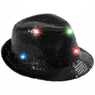 Paillettenhut Schwarz mit bunten LEDs I 3 Leuchtmodi I Blinken & Dauerleuchten I Pailletten LED-Hut  I Leuchtender Hut Trilby Partyhut Paillettenhut