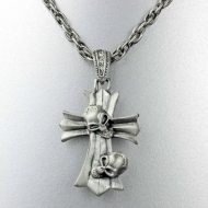 Cross with skull necklace made of tin