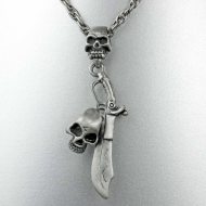 Pewter skull pistol saber necklace