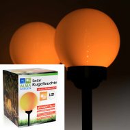 2er Set Solar Kugelleuchte mit Flackereffekt 15cm Durchmesser I LED Solarleuchte Orange mit Erdspieß I Solar-Gartenleuchte I Wetterfeste Outdoor Gartenbeleuchtung