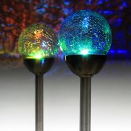 Glass ball solar light with color change I LED battery light with ground spike I solar garden light I weatherproof outdoor lighting