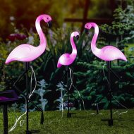 Solar Gartenstecker LED Flamingo 3er Set I Flamingo Solarleuchten I Flamingo Figuren beleuchtet für Blumenbeet, Blumenkasten oder Vorgarten